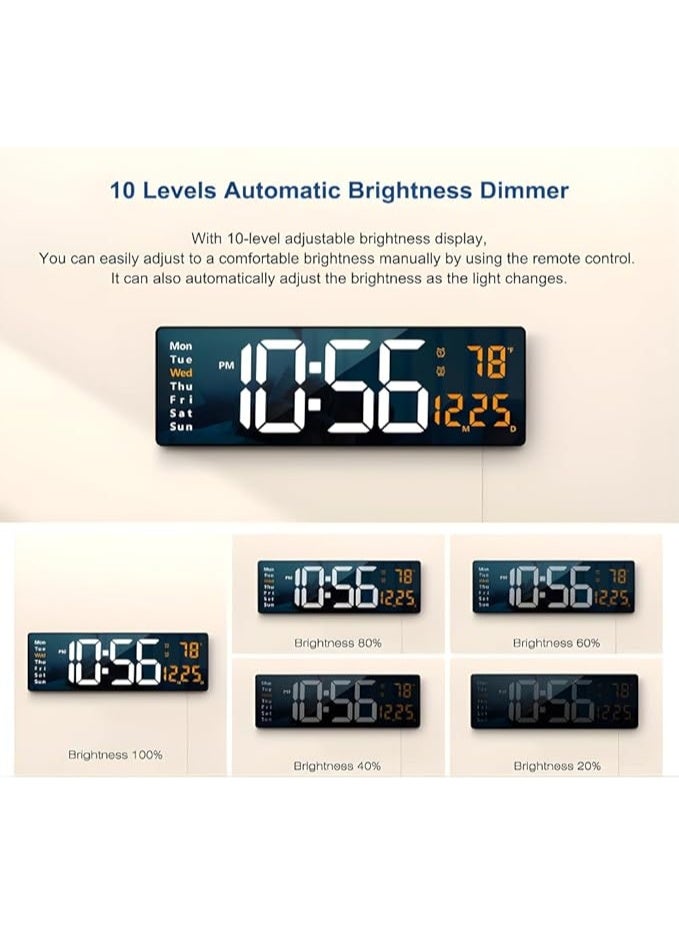 zentora Large Digital LED Wall Clock (13 Inch), Modern Big Clock with Remote Control, Automatic Brightness Dimmer, Displays Date, Week, and Temperature, for Living Room Decor - Image 3