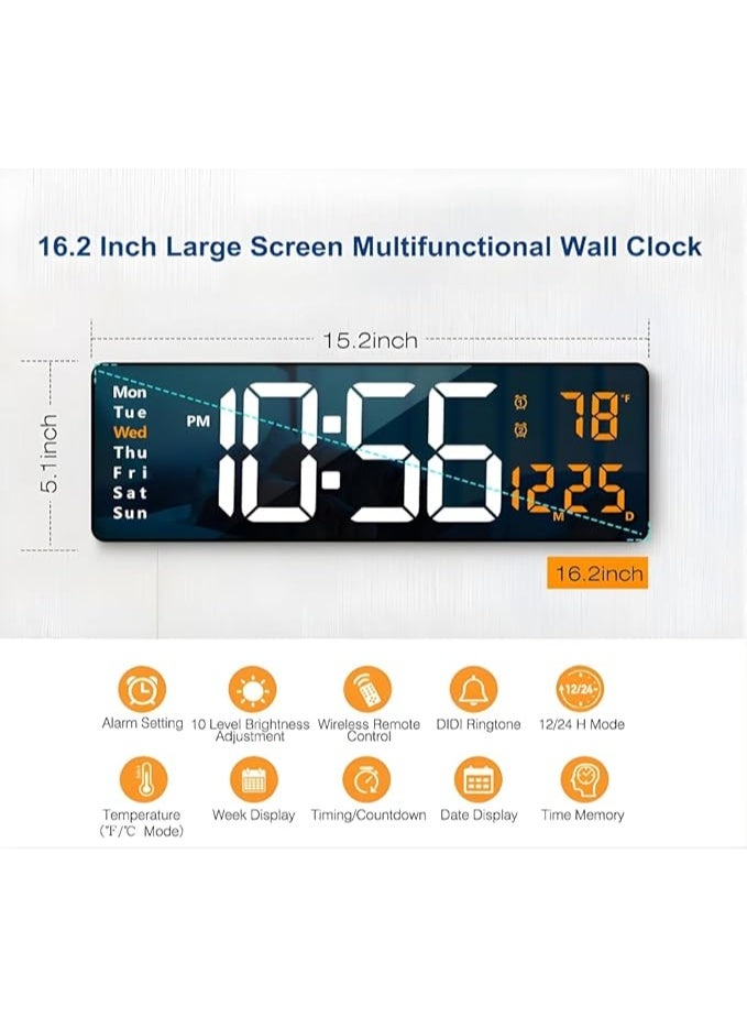 zentora Large Digital LED Wall Clock (13 Inch), Modern Big Clock with Remote Control, Automatic Brightness Dimmer, Displays Date, Week, and Temperature, for Living Room Decor - Image 2