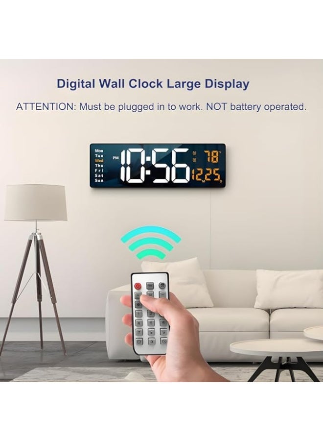 zentora Large Digital LED Wall Clock (13 Inch), Modern Big Clock with Remote Control, Automatic Brightness Dimmer, Displays Date, Week, and Temperature, for Living Room Decor - Image 4