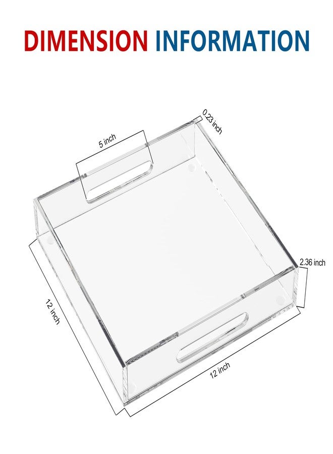 KOTEMON Acrylic Serving Tray, Spill-Proof, Acrylic Decorative Tray Letter Tray with Handles, 12"x12", Clear - Image 2