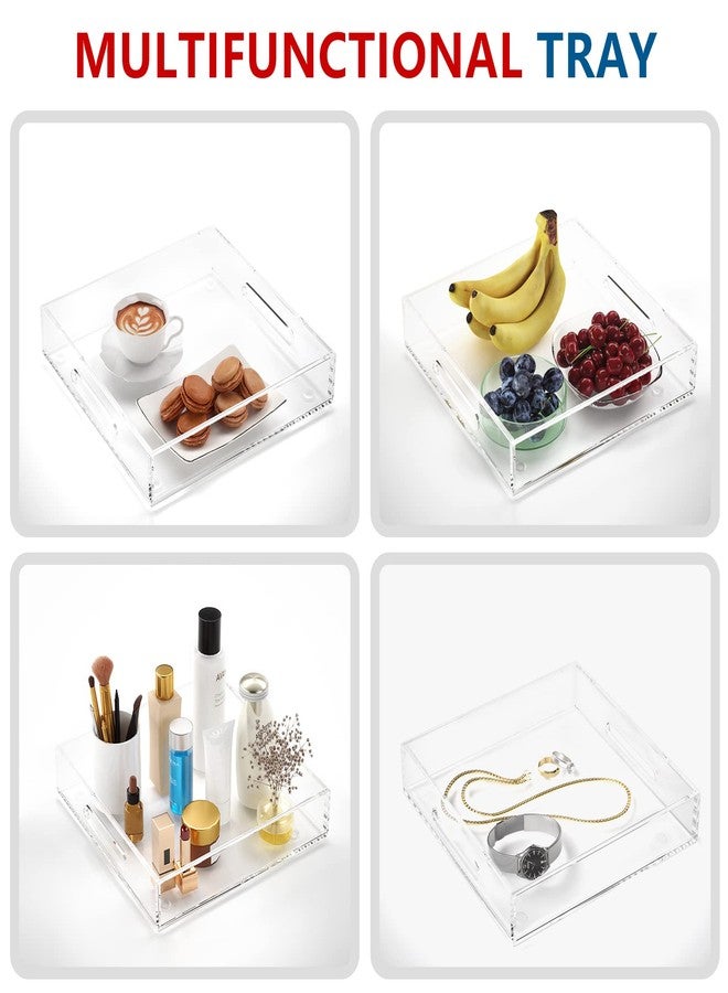 KOTEMON Acrylic Serving Tray, Spill-Proof, Acrylic Decorative Tray Letter Tray with Handles, 12"x12", Clear - Image 3