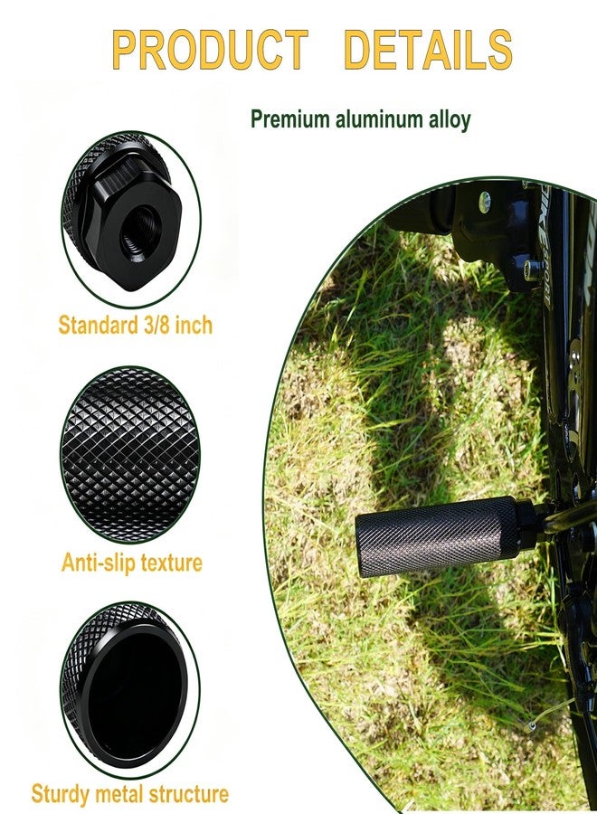Zelerdo 2 Pairs Aluminum Alloy Bike Pegs for Mountain Bike Cycling Rear Stunt Pegs Fit 3/8 inch Axles (Pure Black and Blue, 100x28 mm) - Image 3