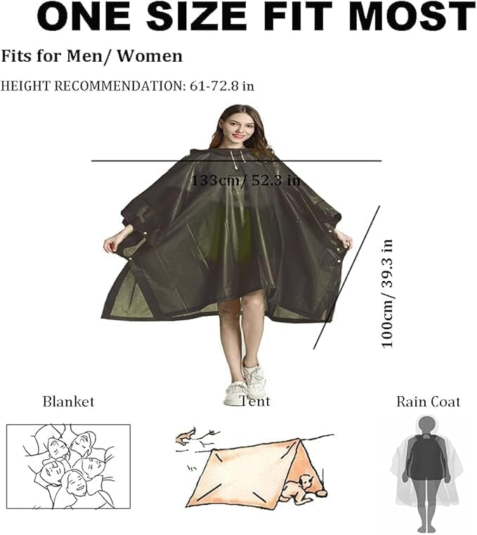 CHANEDE Rain Poncho, [Pack of 2] Portable EVA Raincoat with Hood Reusable Rain Coats Emergency Camping Survival Kits - Image 2