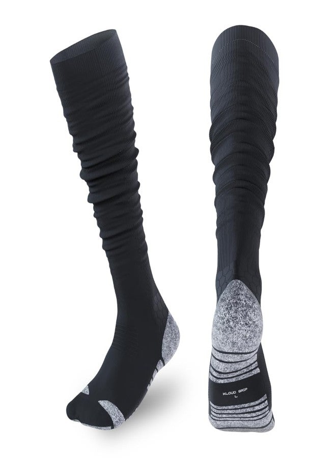 KUTFTBL Pre-Scrunched Football Socks with Built-In Elastic Bands, Moisture-Wicking Performance Fabric, Cushioned Heel & Toe, Low-Profile Branding, Size 10-13 – Black - Image 1