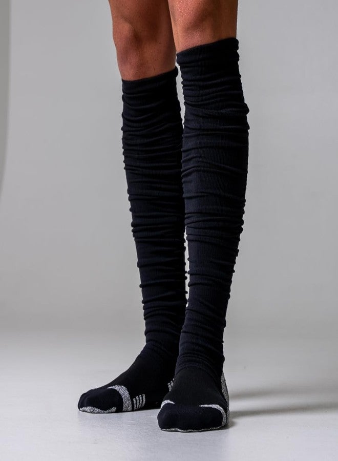 KUTFTBL Pre-Scrunched Football Socks with Built-In Elastic Bands, Moisture-Wicking Performance Fabric, Cushioned Heel & Toe, Low-Profile Branding, Size 10-13 – Black - Image 2