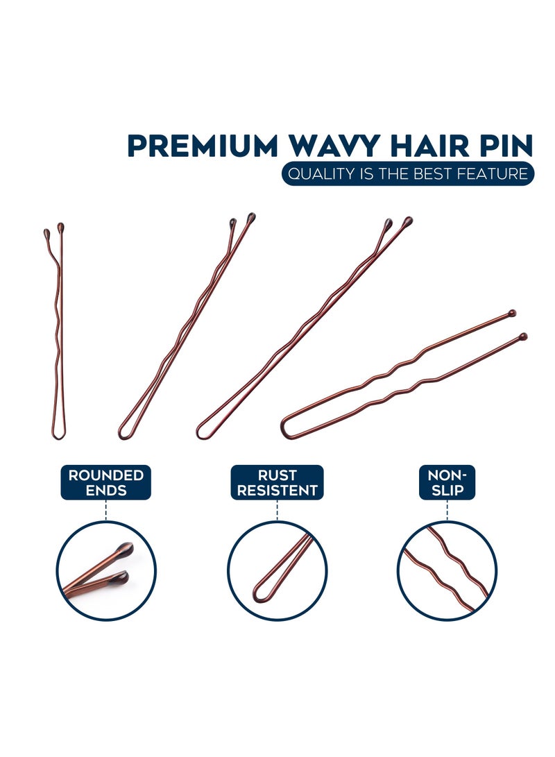 Generic 300 Pack Brown Bobby Pins Set, 4 Assorted Sizes of Large and Small Premium Bobby Pins for Buns, Updo Style - Image 2