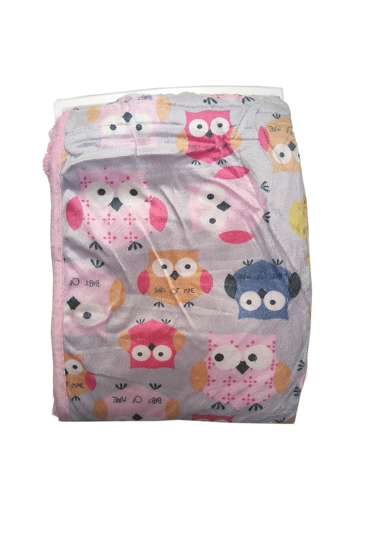 N&M - N&M Double Layer Velvet Fleece Newborn Printed Baby Blanket with Hood (Pink Owl) - Image 1