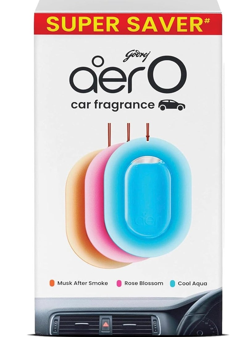 Godrej Aer O – Hanging Car Air Freshener – Assorted Pack of 3 (22.5g) | Gel Lasts up to 30 days | Car Accessories - Image 1