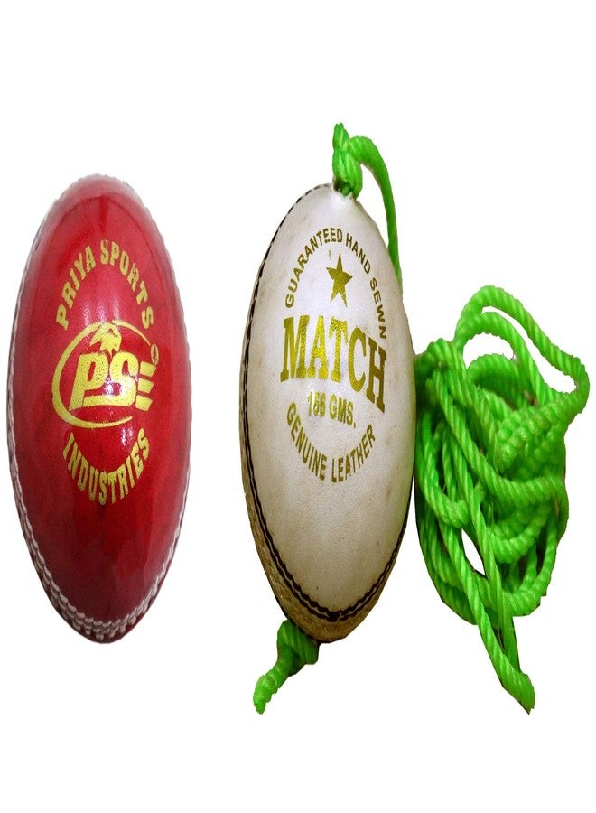 PSE Priya Sports Red Leather Cricket Ball Two Part with White Match Practice Cricket Ball (Pack of 2 Pcs) - Image 2