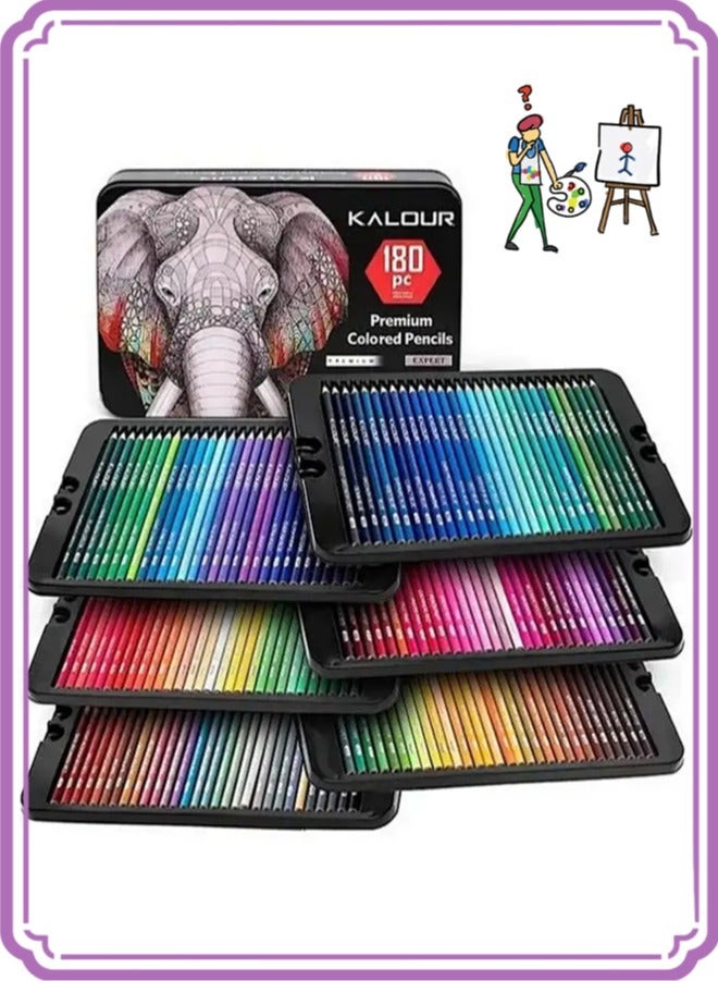 كالور مجموعة أقلام الرصاص الملونة  180 للكبار الفنانين - 3.3 ملم صبغة غنية لينة الأساسية - 12 قلم رصاص معدني - قائم على الشمع - مثالي لتلوين الرسم ومزج التظليل - لون نابض بالحياة （علبة من الصفيح） - Image 1