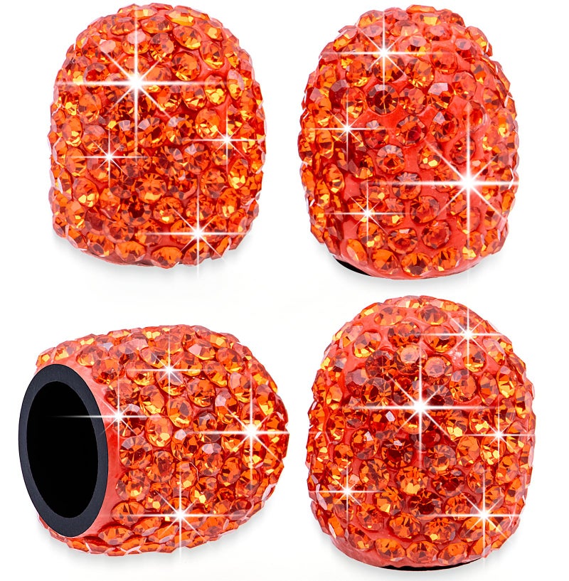MEAJOO 4PCS Bling Crystal Diamond Tire Stem Valve Caps Dustproof Car Wheel Tire Valve Caps Universal Tire Valve Stem Covers for Cars SUV Trucks Bikes Motorcycles Bicycles Orange - Image 3