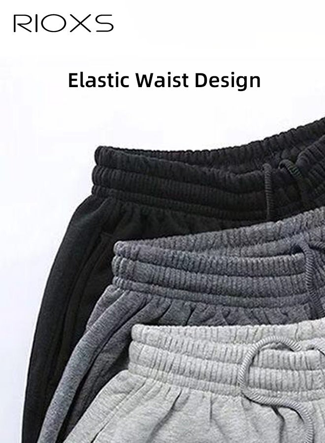 RIOXS 2Pcs Men's Cotton Sweatpants, Casual Open Bottom Straight Leg Athletic Pants, Loose Fit Elastic Waist Joggers with Zippered Pockets, Lightweight Lounge Sweat Pants for Workout Running Jogging Commuting, Black+Grey - Image 2