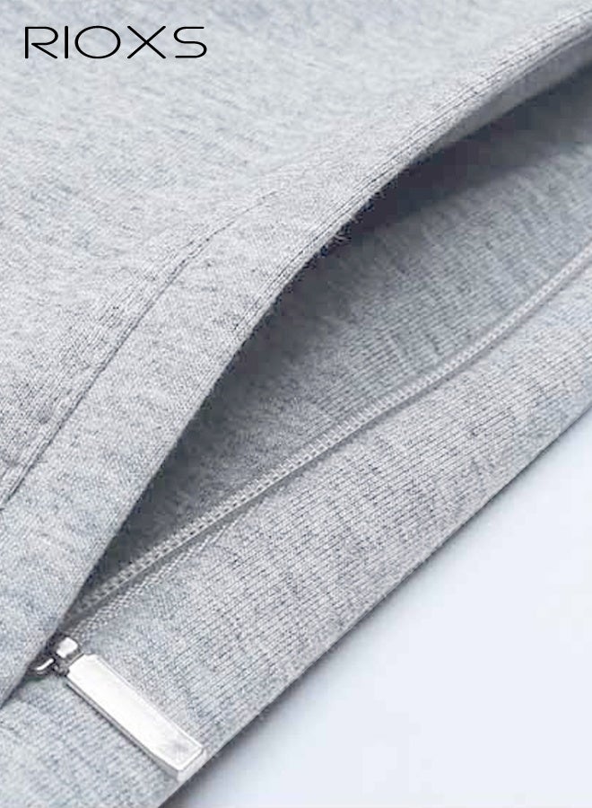 RIOXS 2Pcs Men's Cotton Sweatpants, Casual Open Bottom Straight Leg Athletic Pants, Loose Fit Elastic Waist Joggers with Zippered Pockets, Lightweight Lounge Sweat Pants for Workout Running Jogging Commuting, Black+Grey - Image 3