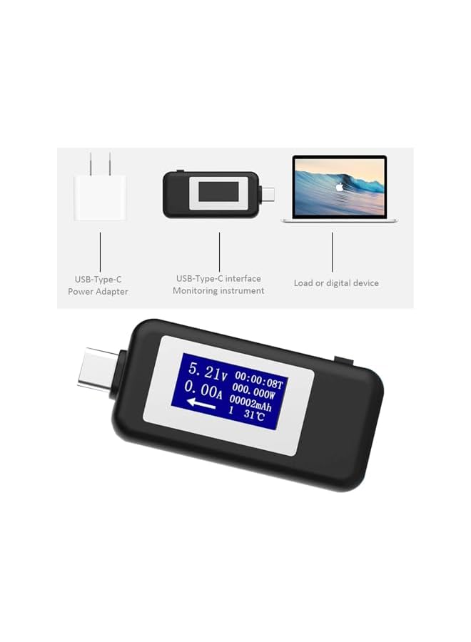 PROMASS Type-C USB Power Meter Testers, USB C Current and Voltage Bidirectional Tester, Ammeter 0-5A Voltmeter 4-30V, USB-C Charger Safety Tester, Digital Color LCD Display Multimeter, Amp Volt Detector  - Image 4