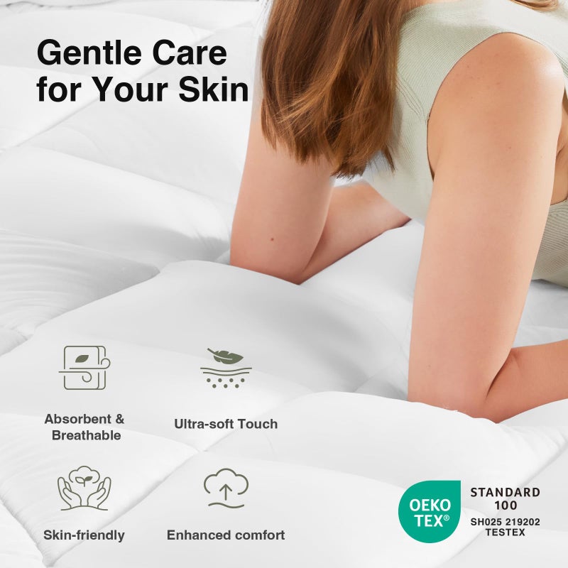 Novilla Queen Mattress Topper, Extra Thick Pillow Top - Overfilled Hotel Luxury Mattress Pad Cover for Back Pain Relief, Breathable Fluffy Down Alternative Fill, 8-21â€ Deep Pocket, Green-White - Image 2