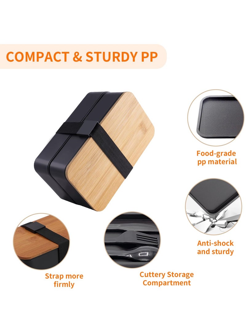 Chielor Chielor Bento Box Adult Lunch Box with lunch bag, Japanese Bamboo Bento Box with Compartments and Utensils Stackable Lunch Box with Dividers Black  - Image 5