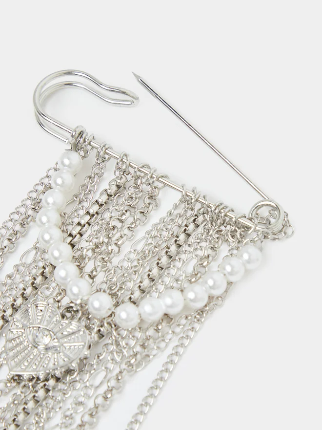 Styli Styli Silver Tassel Pearl Brooch