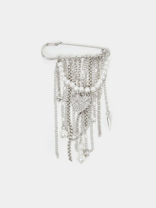 Styli Styli Silver Tassel Pearl Brooch