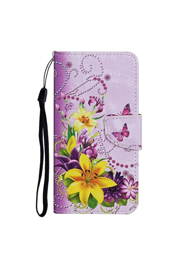 BURAQ Case Cover For Xiaomi Redmi 9A Colored Drawing Pattern Horizontal Flip Leather Case with Holder & Card Slots & Wallet(Lily) - Image 2