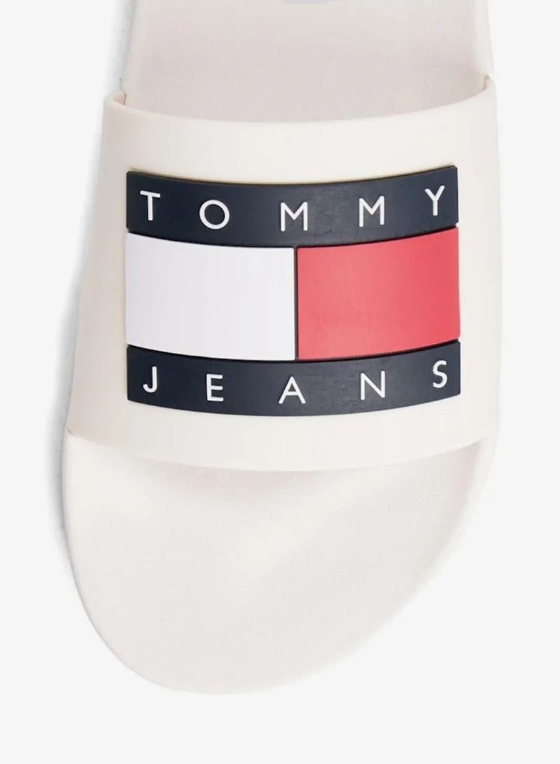 Tommy Jeans Ecru Flag Badge Pool Slides for Men | Best Price UAE