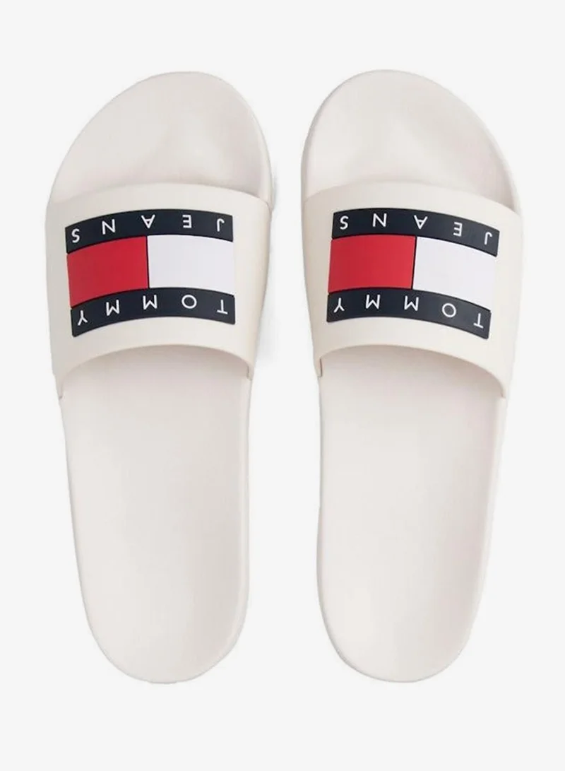 Tommy Jeans Ecru Flag Badge Pool Slides for Men | Best Price UAE