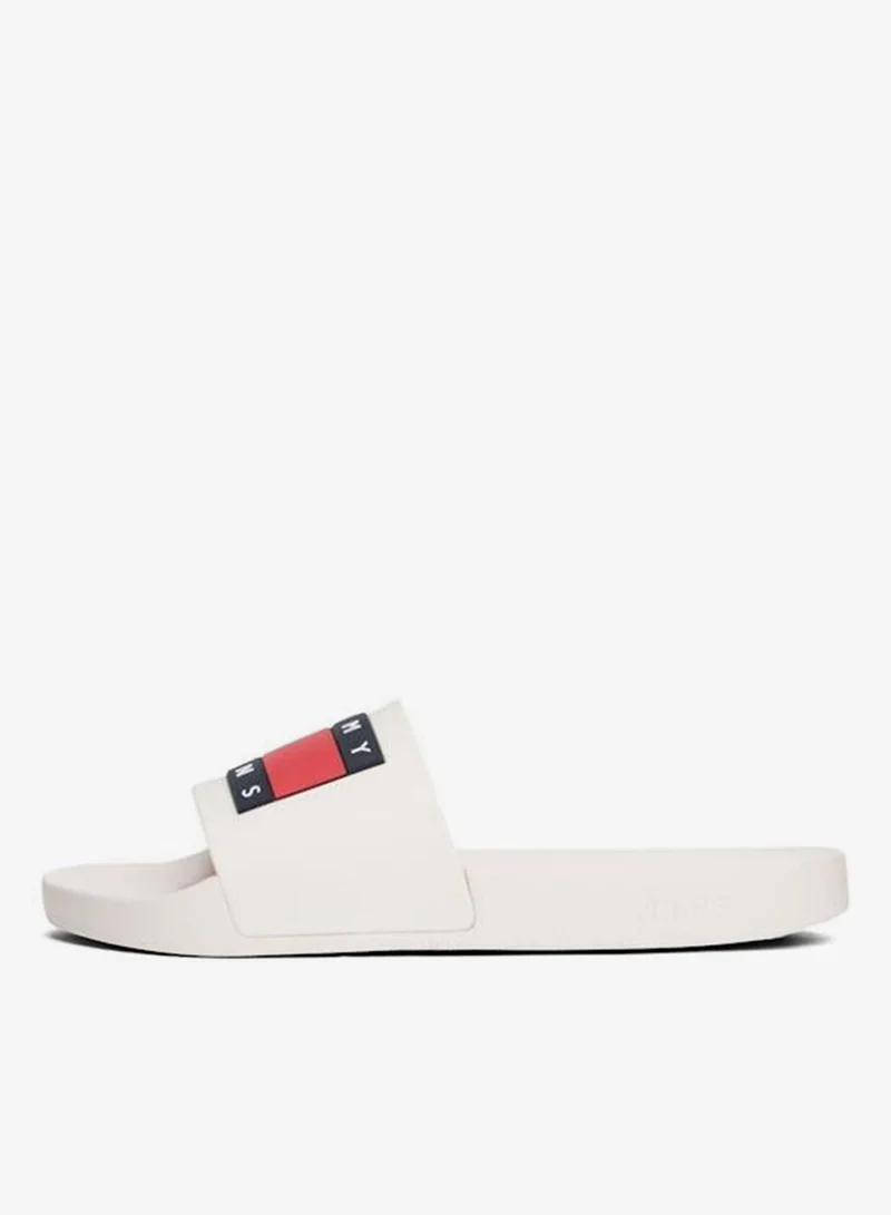 Tommy Jeans Ecru Flag Badge Pool Slides for Men | Best Price UAE