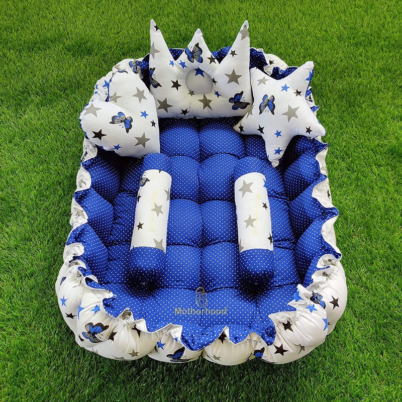 MOTHERHOOD MOTHERHOOD Rectangle Baby Tub Bed with 5 pc Baby Pillow and 1 Large Baby Blanket Luxury UltraSoft Comfortable Baby Mattress Bed Sleeper Bedding Set coSleeper for Newborn to Toddlers Blue - Image 5