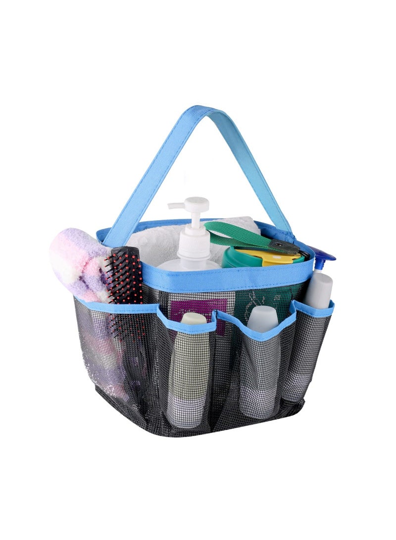 Y&D Shower Tote Bag, 7 Pocket Bag Portable Caddy Organizer Mesh Bathroom Storage Dorm Room Essential Large Capacity Handle for Gym Camping(Black, Blue)  - Image 1