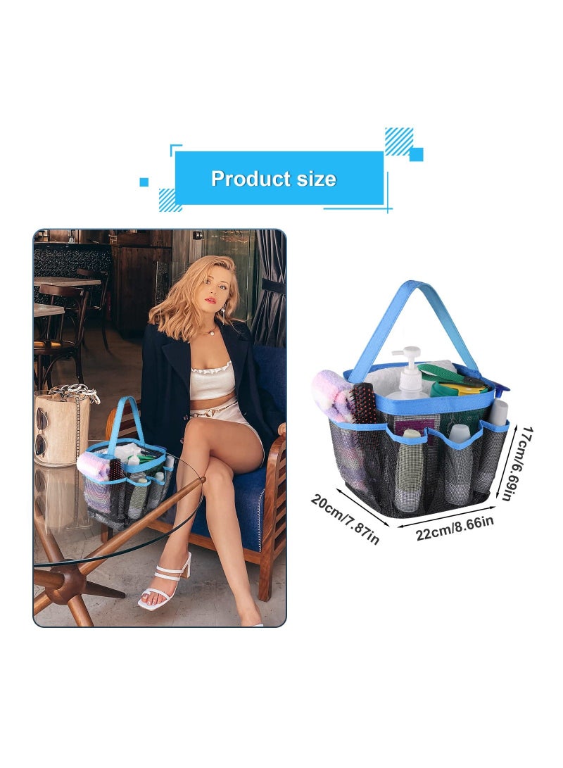 Y&D Shower Tote Bag, 7 Pocket Bag Portable Caddy Organizer Mesh Bathroom Storage Dorm Room Essential Large Capacity Handle for Gym Camping(Black, Blue)  - Image 5