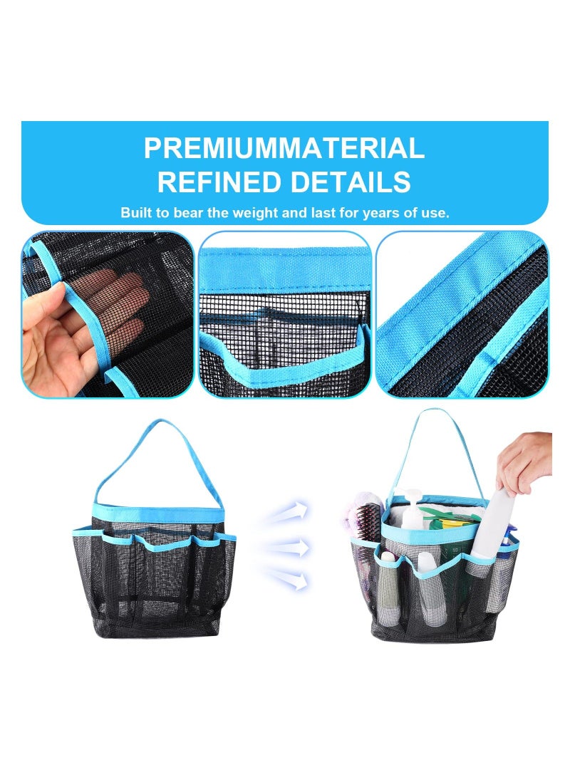 Y&D Shower Tote Bag, 7 Pocket Bag Portable Caddy Organizer Mesh Bathroom Storage Dorm Room Essential Large Capacity Handle for Gym Camping(Black, Blue)  - Image 4
