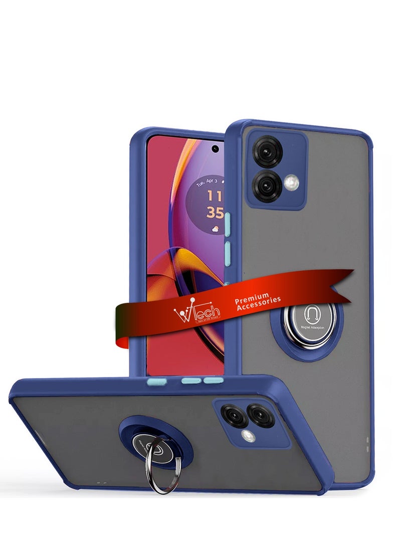 Wtech Finger Grip Magnetic Hold Kickstand Ring Finger With Built-in Iron Case Cover For Motorola Moto G84 5G 2023 Navy Blue - Image 1