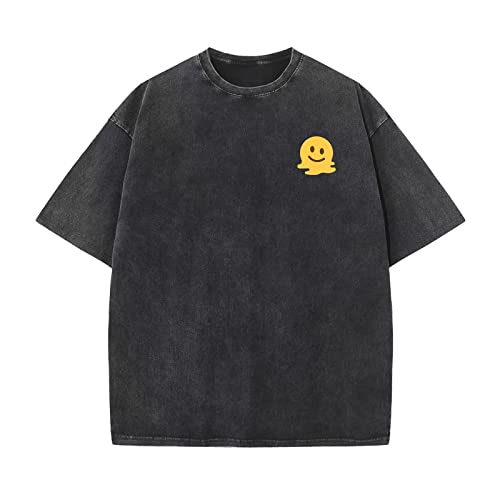 KEEPSHOWING Men's Cotton T-Shirts Oversized Unisex Short Sleeves Casual Loose Wash Solid Basic Tee Tops(B-Black M) - Image 1