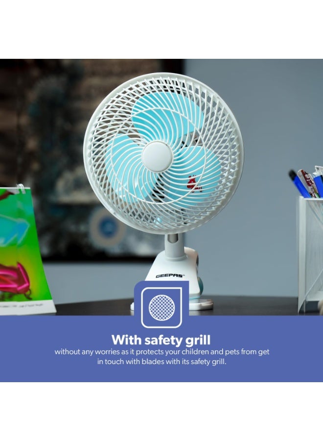 رقطة مروحة طاولة ومروحة بمشبك 2 في 1، مروحة مكتب محمولة بإعدادين للسرعة، محرك فائق الهدوء، وضعان متذبذبان وثابتان، غطاء شبكي أمان، أبيض/أزرق، 8 بوصات - Image 4