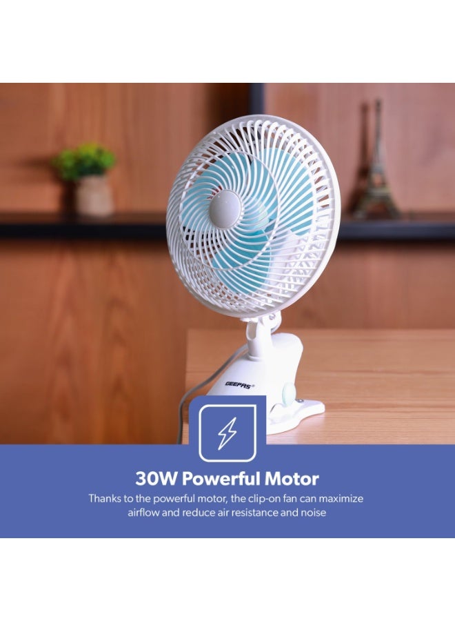 رقطة مروحة طاولة ومروحة بمشبك 2 في 1، مروحة مكتب محمولة بإعدادين للسرعة، محرك فائق الهدوء، وضعان متذبذبان وثابتان، غطاء شبكي أمان، أبيض/أزرق، 8 بوصات - Image 5