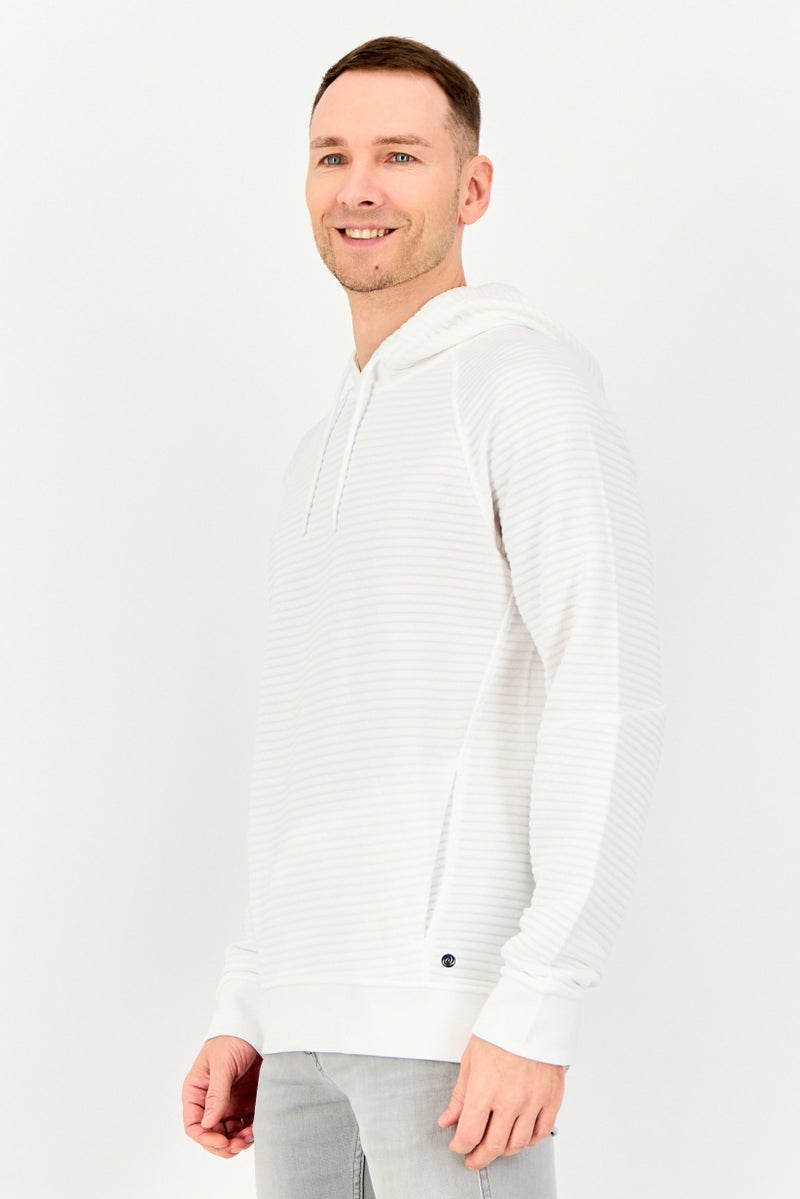 Apana Men Textured Long Sleeve Hoodie, White - Image 3
