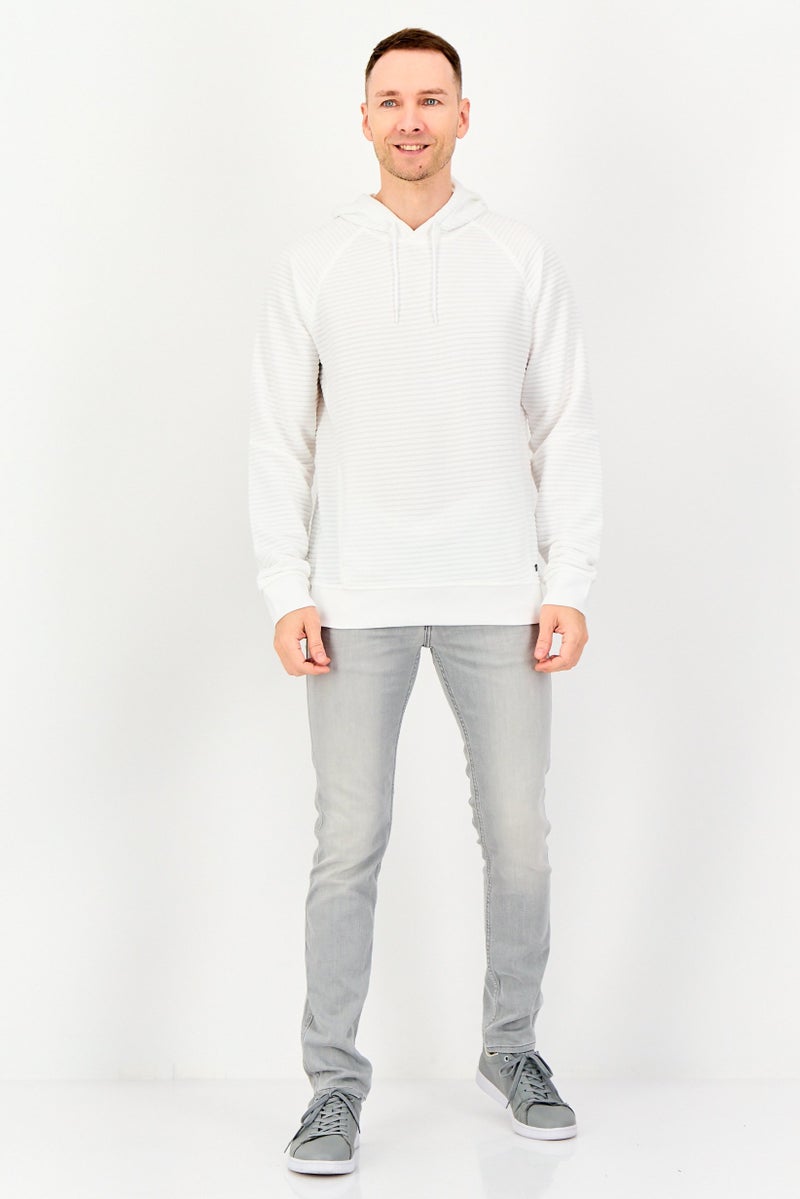 Apana Men Textured Long Sleeve Hoodie, White - Image 2