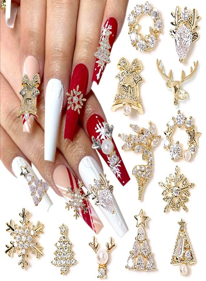 JALIYA 12pcs Christmas Nail Charms,Alloy Chrismas Nail Art Charms Nail Gems Nail Rhinestones Shiny Zircon Snowflake Elk Xmas Tree Chrismas Garland Nail Decor Rhinestones for Nails Jewelry Women Nail Supplies - Image 1