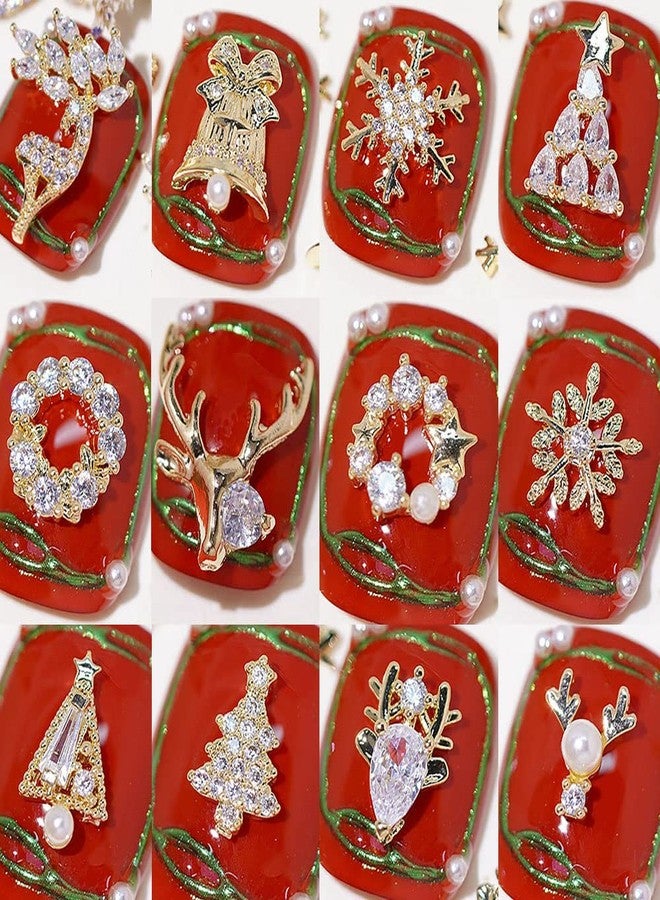 JALIYA 12pcs Christmas Nail Charms,Alloy Chrismas Nail Art Charms Nail Gems Nail Rhinestones Shiny Zircon Snowflake Elk Xmas Tree Chrismas Garland Nail Decor Rhinestones for Nails Jewelry Women Nail Supplies - Image 2