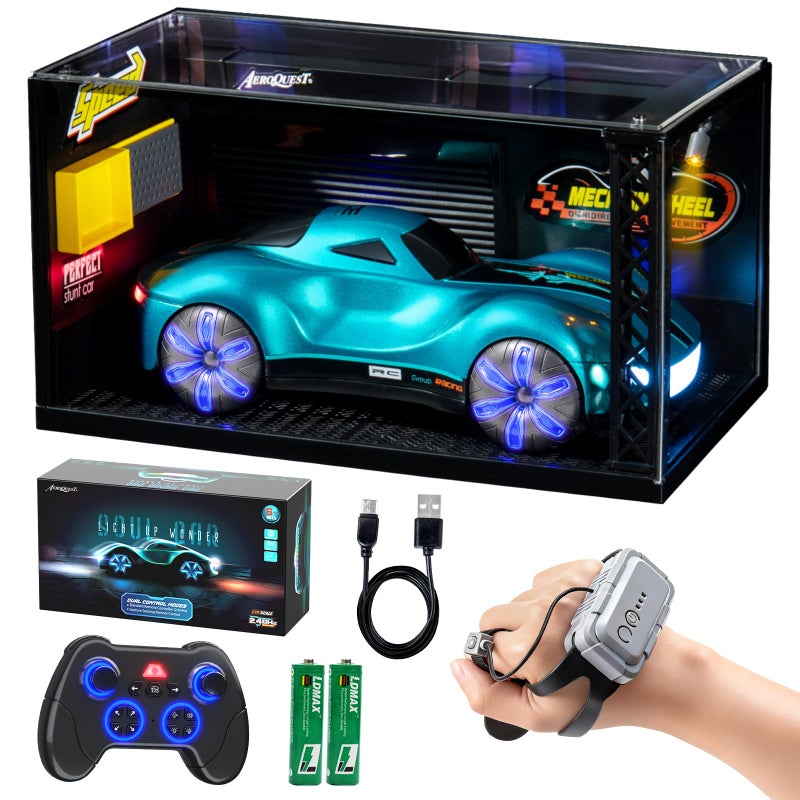 AEROQUEST Gesture Sensing Remote Control Car with Display Dust Cover GarageUSBC Rechargeable Drift RC Stunt Cars with LED LightSpraySound24GHz Toy for Kids ChristmasBirthday Gifts for Boys Girls - Image 3