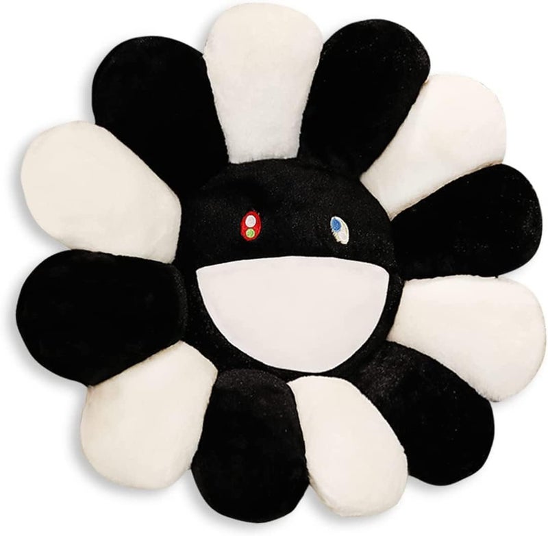 SNEPOO Smile Face Plush Rainbow Pillow, Sunflower Indie Decor Plush Pillow Soft & Comfortable Flower Floor Pillow for Home Reading Bed Room Decoration (40CM, Black and White) - Image 1