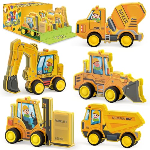 Oriate Rolling Construction Toys for Magnetic Tiles 5pcs Construction Vehicle Toys Compatible with Magnet Tiles Kids Trucks for Magnetic Building Blocks Magnetic Tiles Educational Gift Boys Girls - Image 1