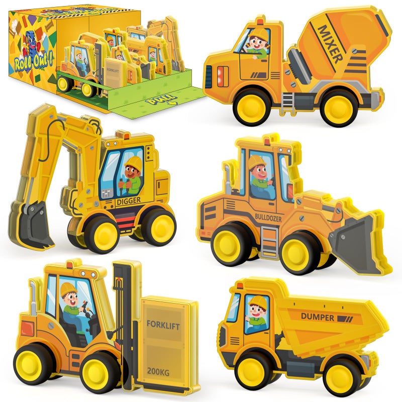 Oriate Rolling Construction Toys for Magnetic Tiles 5pcs Construction Vehicle Toys Compatible with Magnet Tiles Kids Trucks for Magnetic Building Blocks Magnetic Tiles Educational Gift Boys Girls - Image 3