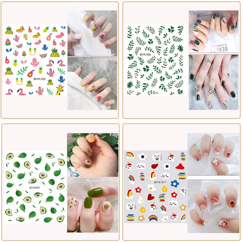 IHUKEIT Nail Stickers for Women and Little Girls - 12 Sheets 3D Self-Adhesive DIY Nail Art Decoration Set Including Flowers Leaves Animals Plants Fruits Nail Decals for Woman Kids Girls - Image 4