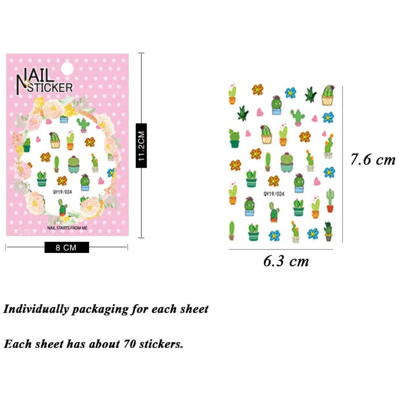 IHUKEIT Nail Stickers for Women and Little Girls - 12 Sheets 3D Self-Adhesive DIY Nail Art Decoration Set Including Flowers Leaves Animals Plants Fruits Nail Decals for Woman Kids Girls - Image 2