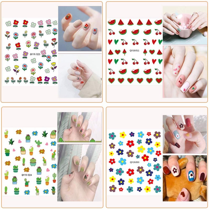 IHUKEIT Nail Stickers for Women and Little Girls - 12 Sheets 3D Self-Adhesive DIY Nail Art Decoration Set Including Flowers Leaves Animals Plants Fruits Nail Decals for Woman Kids Girls - Image 3
