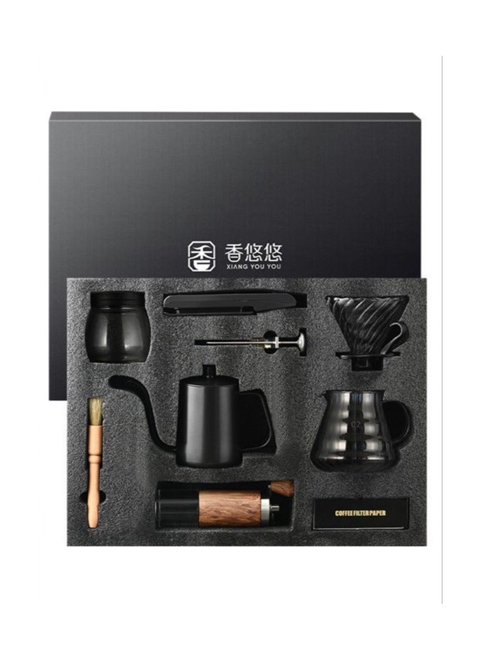 تشمل مجموعة صانع القهوة Pour Over مطحنة يدوية للقهوة + غلاية معقوفة سعة 650 مل + خادم زجاجي للتنقيط للقهوة + حاوية حبوب قهوة + ملعقة قياس + ورق 100 قطعة ، مجموعة هدايا صانع قهوة محمولة يدوية DIY - Image 2