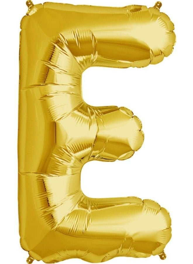 Gold helium balloon in the shape of the letter E 