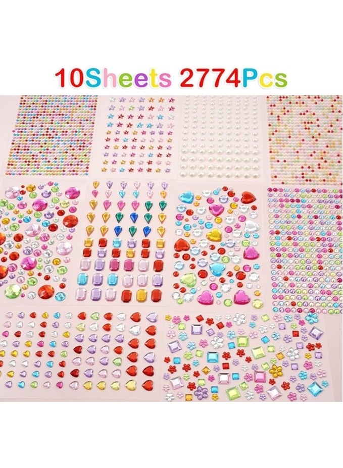 2774pcs Gem Stickers Jewels for Crafts - Self Adhesive Rhinestone Jewel Stickers, Stick on Gems Rhinestones for Crafts, Acrylic Bling Heart Stickers, Craft Supplies for Kids  - Image 3