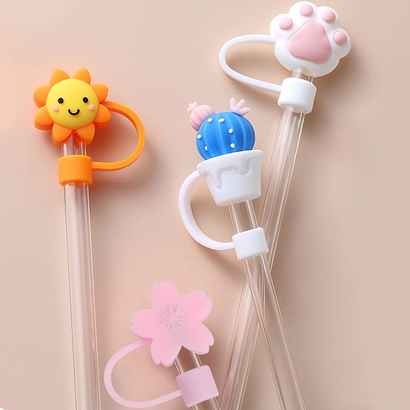 9UP 4Pcs Silicone Straw Cover Cap | Reusable Cute Cartoon Straw Cap | Dust-Proof Drinking Straw Tips Lids Cover (Size : 10mm, Multi-Design) - Image 1