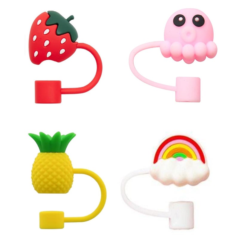 9UP 4Pcs Silicone Straw Cover Cap | Reusable Cute Cartoon Straw Cap | Dust-Proof Drinking Straw Tips Lids Cover (Size : 10mm, Multi-Design) - Image 4